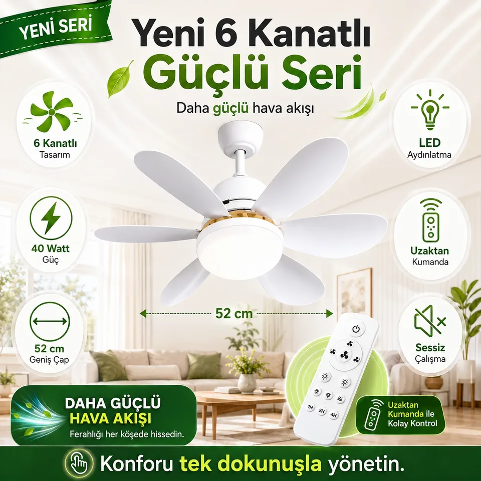 6 Kanatlı Tavan Vantilatörü özellikleri